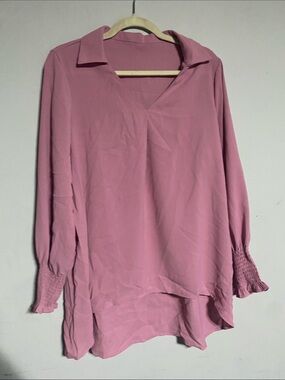 Women's Pink V-Neck Long Sleeve Blouse